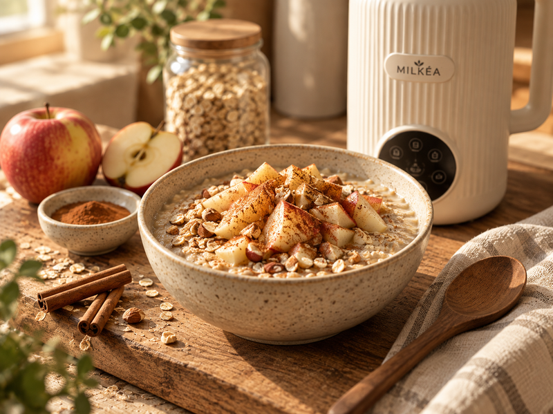 Porridge pomme-cannelle au lait végétal