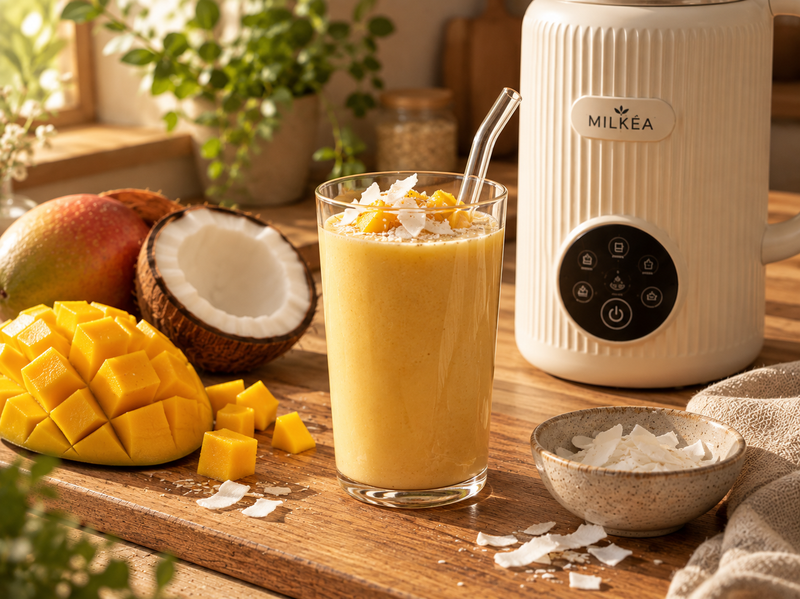 Smoothie mangue-coco au lait végétal