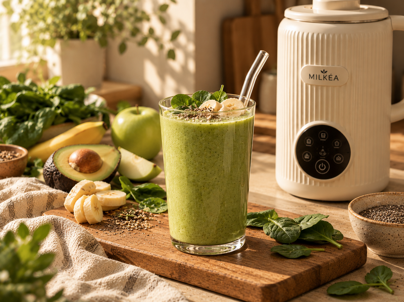 Smoothie vert aux épinards, banane et pomme